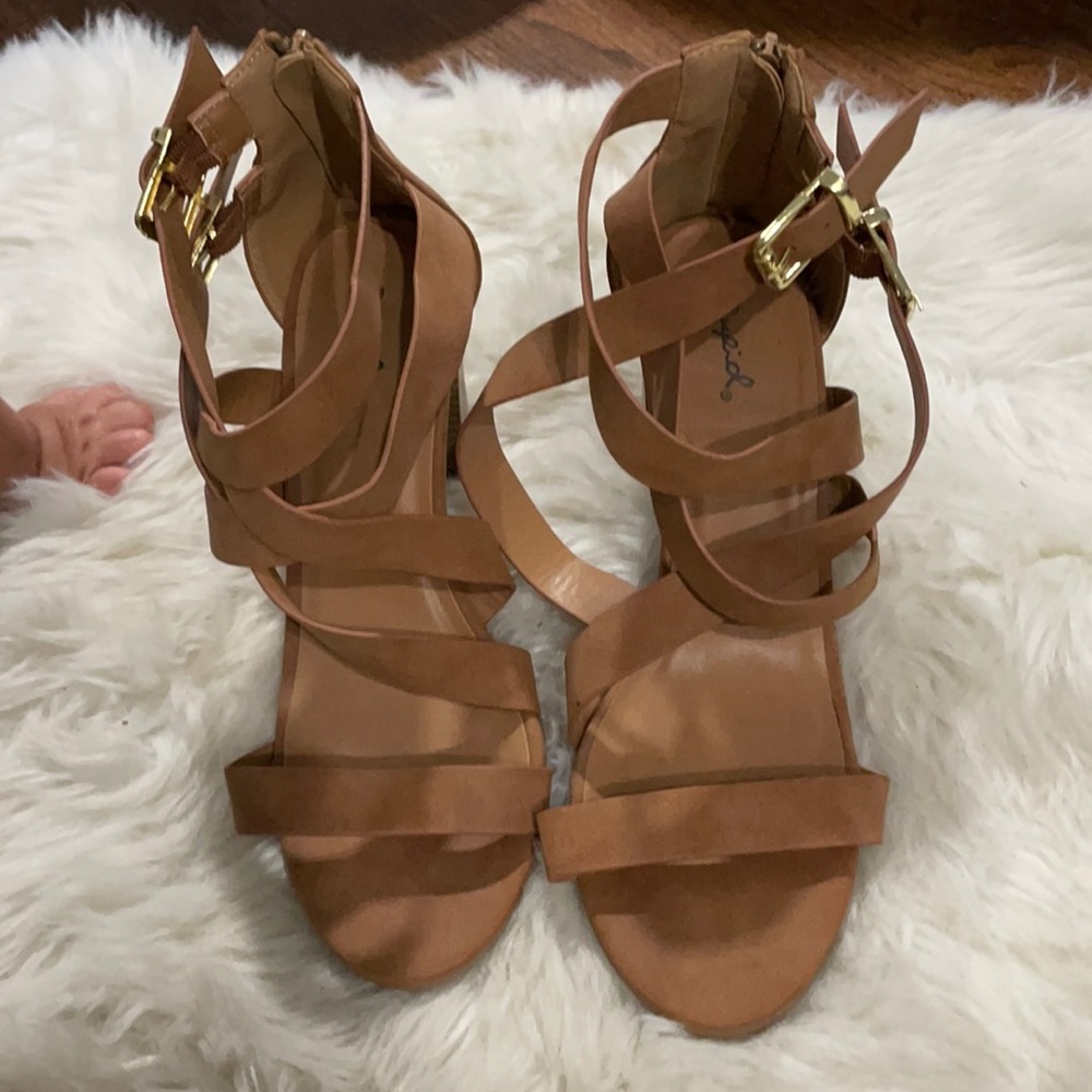 Camel colored block heel